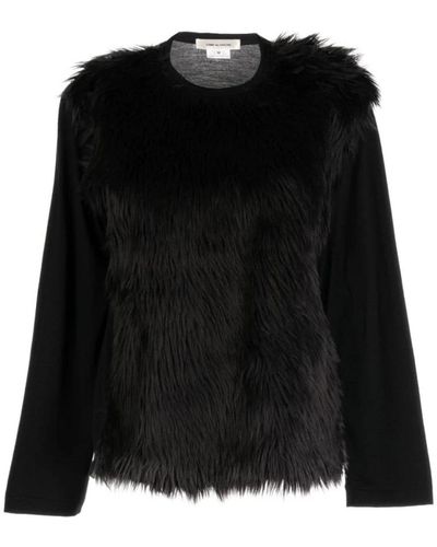 Comme des Garçons Magliette nera a maniche lunghe con dettagli in pelliccia - Nero