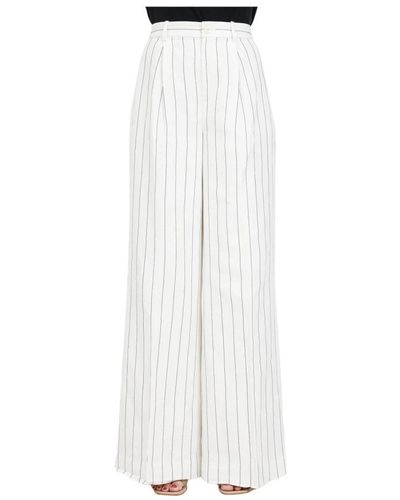 Ralph Lauren Vertikal gestreifte leinenhose mit weitem bein - Weiß