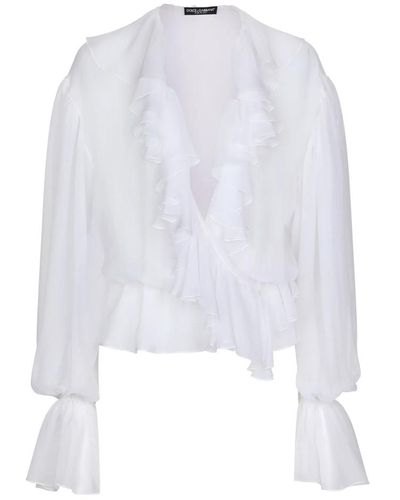 Dolce & Gabbana Blusa di chiffon bianca arricciata - Bianco