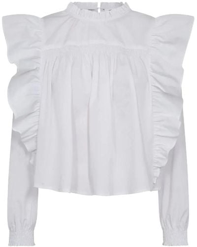 co'couture Blusa de algodón blanco con volantes