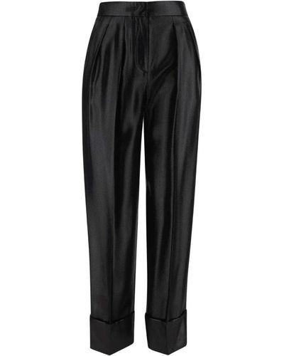 Giorgio Armani Pantalones de satén de cintura alta con cierre de gancho y cremallera - Negro