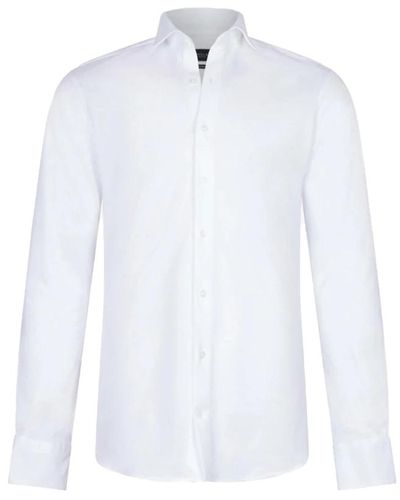 Cavallaro Napoli Slim Fit Piquo Hemd mit Stretch und Widespread-Kragen - Weiß
