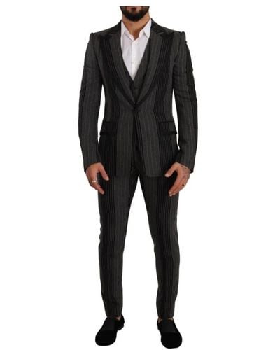 Dolce & Gabbana Black gray striped slim fit 3 piece suit - Nero