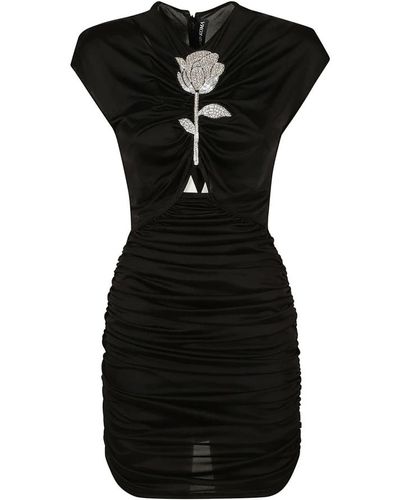 David Koma Rosa de cristal vestido mini fruncido - Negro