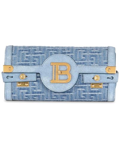 Balmain Wildleder und denim b-buzz 23 clutch-tasche - Blau