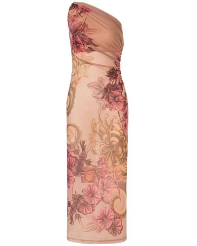 Alberta Ferretti Einschulterkleid mit Tattoo-Print - Pink