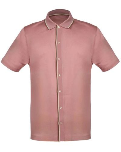 Gran Sasso Es bowlinghemd mit beige und braunem kontrast - Pink