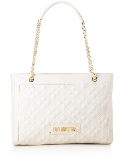 Love Moschino Kontrast logo kunstleder einkaufstasche - Weiß