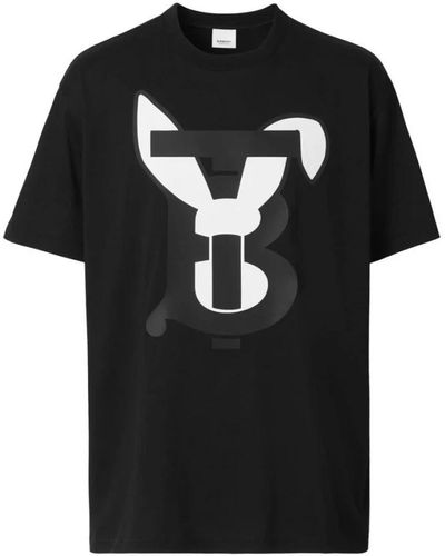 Burberry Baumwoll-t-shirt mit markenprint - Schwarz