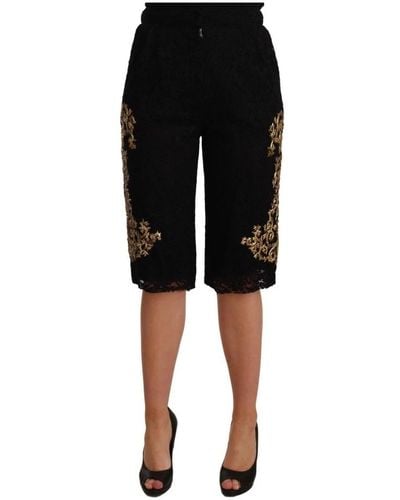 Dolce & Gabbana Schwarze spitze goldene barock mode shorts