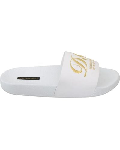 Dolce & Gabbana White Leather Slippers Luxury Hotel Shoes