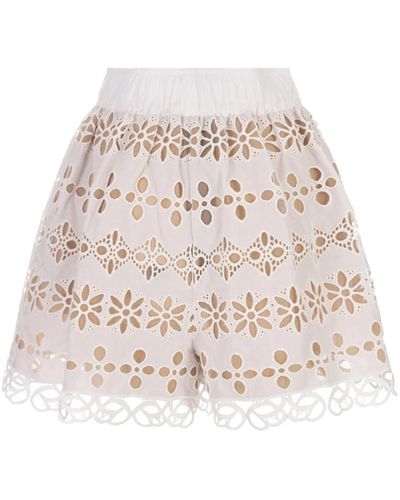 Elie Saab Weiße spitzen-shorts mit elastischem bund - Natur