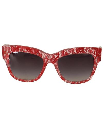 Dolce & Gabbana Lunettes de soleil rectangulaires en acétate de dentelle rouge