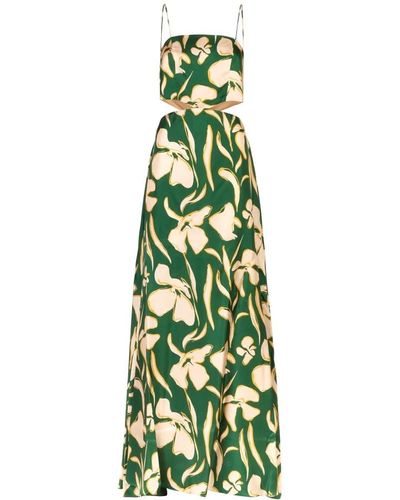 Raquel Diniz Vestido largo de seda floral bali verde