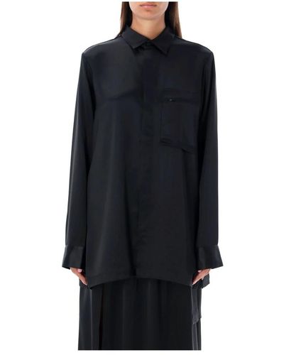 Y-3 Camisa de seda de lujo con cuello clásico - Negro