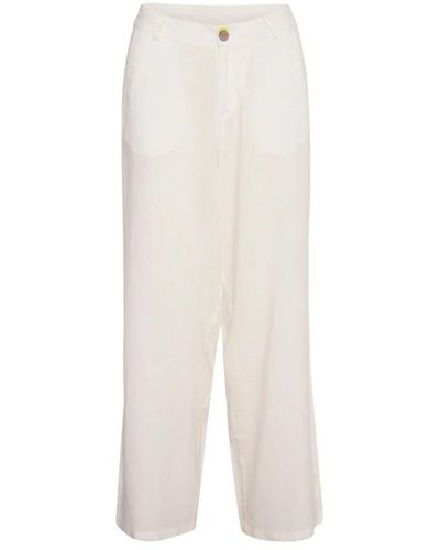 Cream Wide Trousers - White