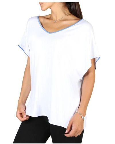 EA7 Camiseta de mujer con detalle de logo y cuello ancho - Blanco