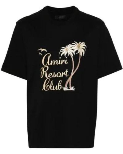 Amiri Schwarzes baumwoll-t-shirt mit glitter palm tree print