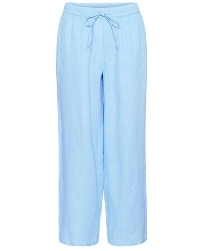 Cream Wide Trousers - Blue