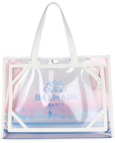 Balmain X Evian mittelgroße B-Army Shopper Tasche - Weiß