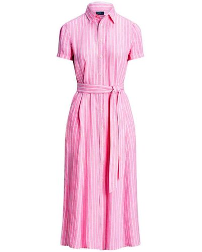 Polo Ralph Lauren Robe-chemise ceinturée en lin à rayures - Rose