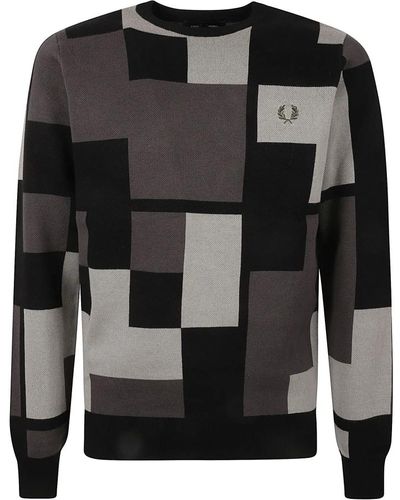 Fred Perry Graue sweaters mit rundhalsausschnitt - Schwarz