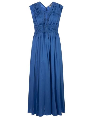 Diane von Furstenberg Blaues baumwoll-midi-kleid mit kordelzug