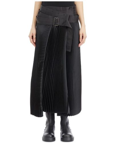 Junya Watanabe Falda plisada con cinturón - Negro