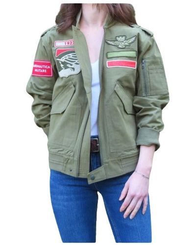 Aeronautica Militare Bomber in cotone con design ricamato sul retro - Verde