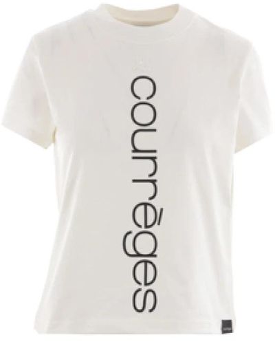 Courreges Weißes baumwoll-jersey t-shirt mit logo-print,t-shirts und polos mit besticktem logo - Mettallic