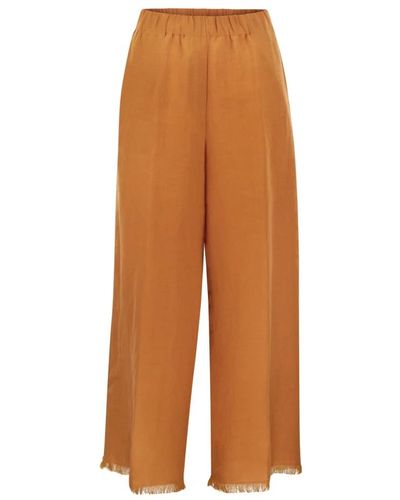 Antonelli Pantalones holgados de lino con borlas en el dobladillo - Marrón