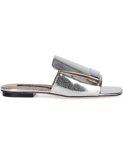 Sergio Rossi Sandals A80380 Leather Metallic Finished Silver Plated - Grey