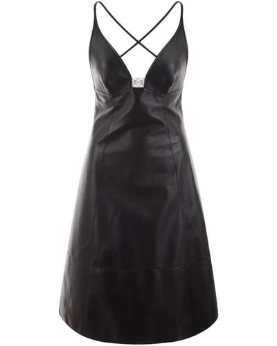 Loewe Vestido negro sin mangas de cuero con placa de logo