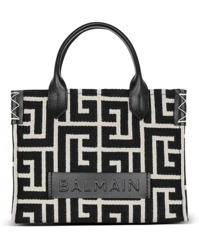 Balmain Small B-army Monogram Jacquard Shopper Tote Bag - Black