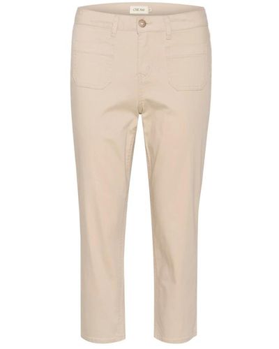Cream Straight-leg twill hose hafermehl,cropped trousers - Natur