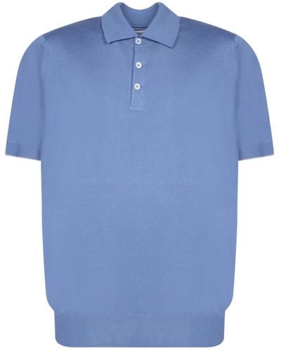 Brunello Cucinelli Blau polo shirt mit kontrastierenden kanten