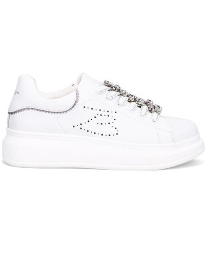 Tosca Blu E Ledersneakers mit Strass-Accessoires - Weiß