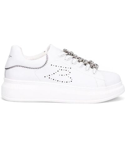 Tosca Blu Sneakers in pelle bianca con accessori in strass - Bianco