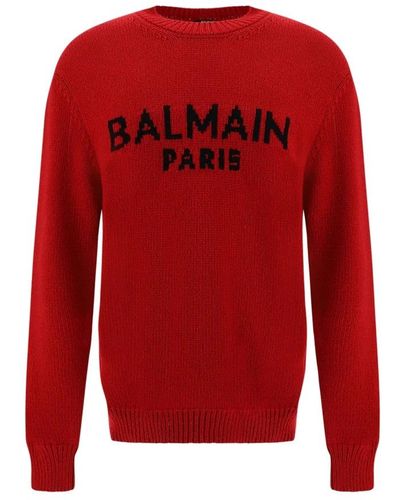 Balmain Round-Neck Knitwear - Red