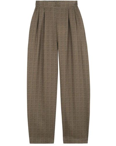 Cortana Pantaloni marroni in lana e seta stampata - Grigio