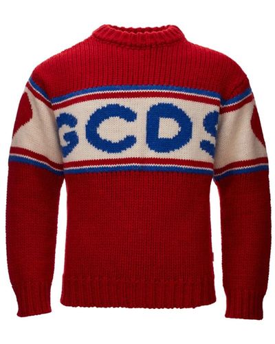 Gcds Maglione rosso oversize in lana con logo frontale