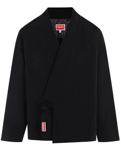 KENZO Giacca kimono in cotone e lino nero
