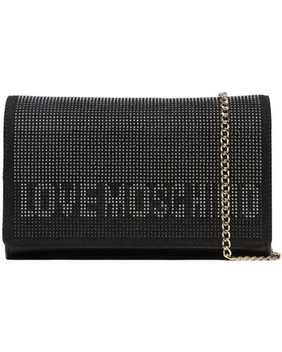 Love Moschino Stilvolle schultertasche mit strass-logo - Schwarz