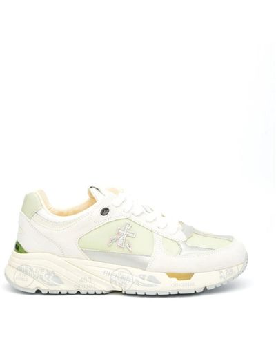Premiata Graue wildleder-sneakers mit grünen details - Weiß