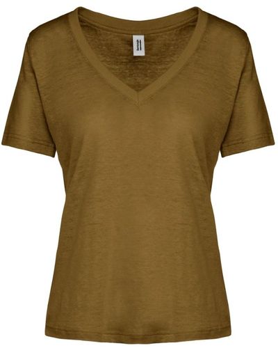 Bomboogie Camiseta de jersey de lino con cuello en v - Verde