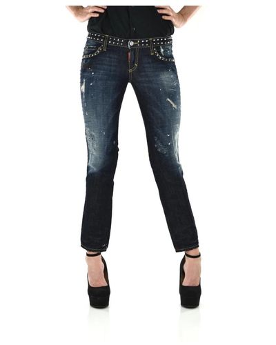 DSquared² Slim cropped jeans cerniera - Bleu