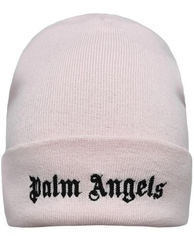 Palm Angels Berretto rosa in lana con ricamo del logo a contrasto