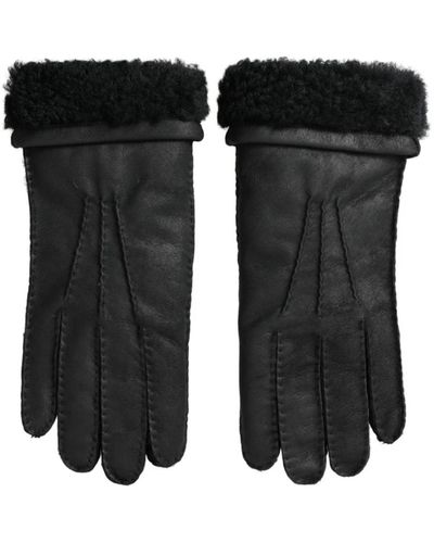 Dolce & Gabbana Schwarze leder pelz fäustling handschuhe