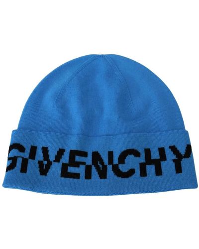 Givenchy Wool Winter Warm Beanie Hat - Blue