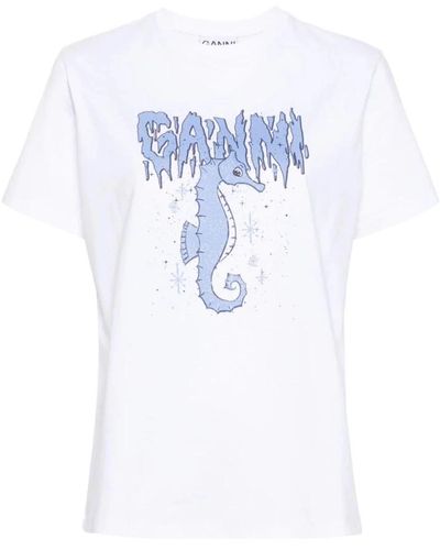 Ganni Illustration stil baumwoll t-shirt - Blau